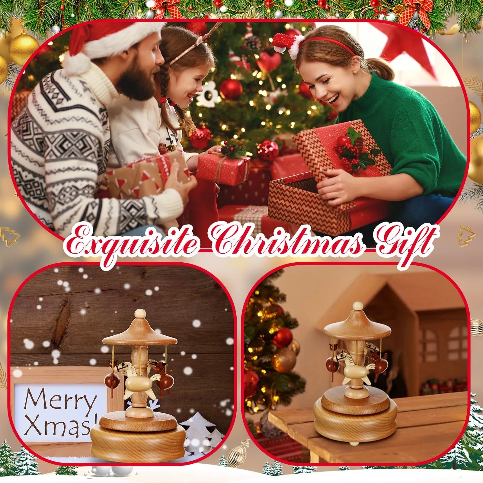 Carousel Wooden Music Box Solid Wood American Made Valentine’s Gift Home Decor PrintToucan - PrintToucanValentine’s Day GiftsPrinttoucan-13.8x15.7inch（35x40）cm