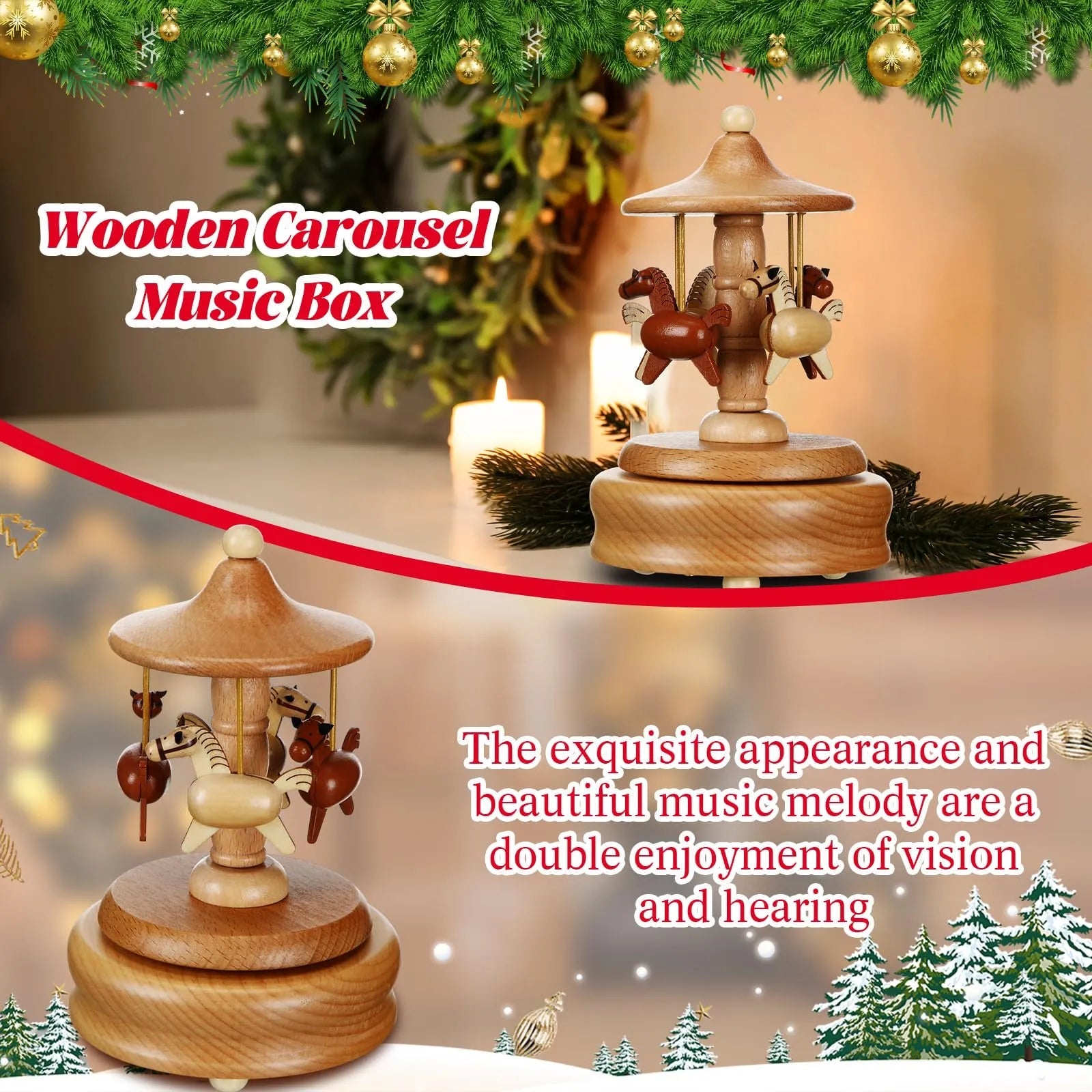 Carousel Wooden Music Box Solid Wood American Made Valentine’s Gift Home Decor PrintToucan - PrintToucanValentine’s Day GiftsPrinttoucan-13.8x15.7inch（35x40）cm