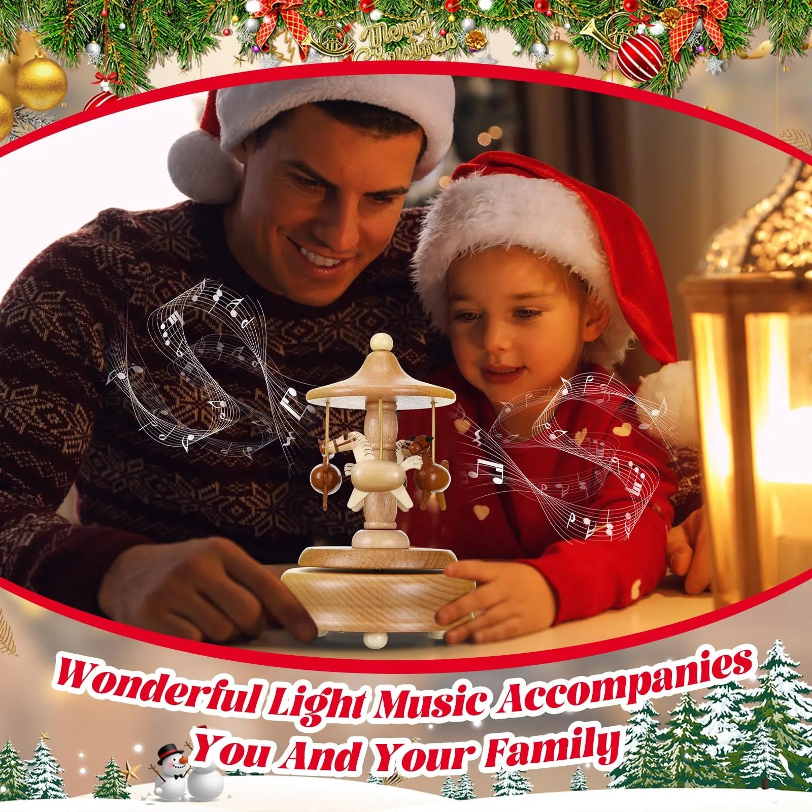 Carousel Wooden Music Box Solid Wood American Made Valentine’s Gift Home Decor PrintToucan - PrintToucanValentine’s Day GiftsPrinttoucan-13.8x15.7inch（35x40）cm