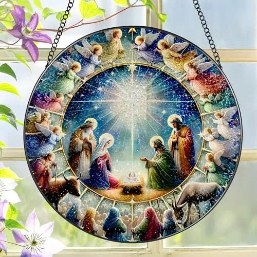 Christian Acrylic Hanging Ornament With Chain Jesus Nativity Archangel Michael Stained Glass Suncatcher PrintToucan - PrintToucanHome DecorACRYLIC-CROSS-SUN-20