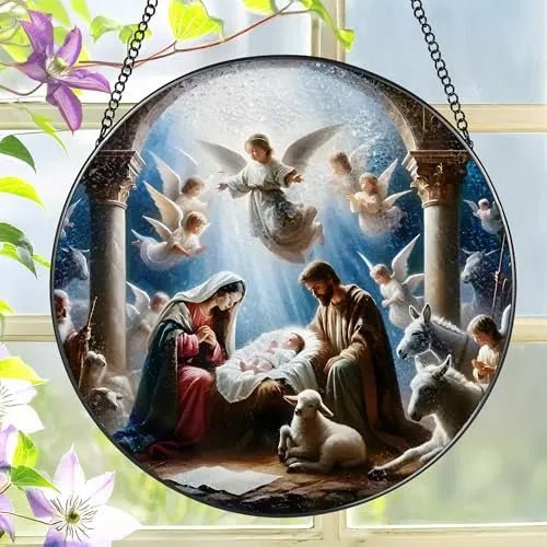 Christian Acrylic Hanging Ornament With Chain Jesus Nativity Archangel Michael Stained Glass Suncatcher PrintToucan - PrintToucanHome DecorACRYLIC-CROSS-PGN-20