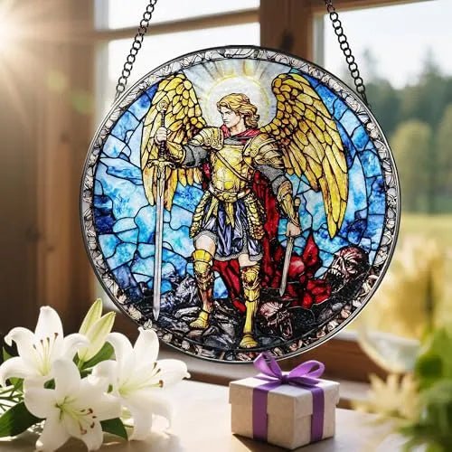 Christian Acrylic Hanging Ornament With Chain Jesus Nativity Archangel Michael Stained Glass Suncatcher PrintToucan - PrintToucanHome DecorACRYLIC-CROSS-20