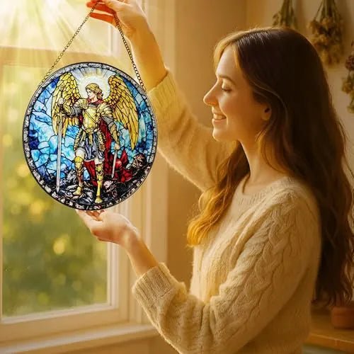 Christian Acrylic Hanging Ornament With Chain Jesus Nativity Archangel Michael Stained Glass Suncatcher PrintToucan - PrintToucanHome DecorACRYLIC-CROSS-MTN-20