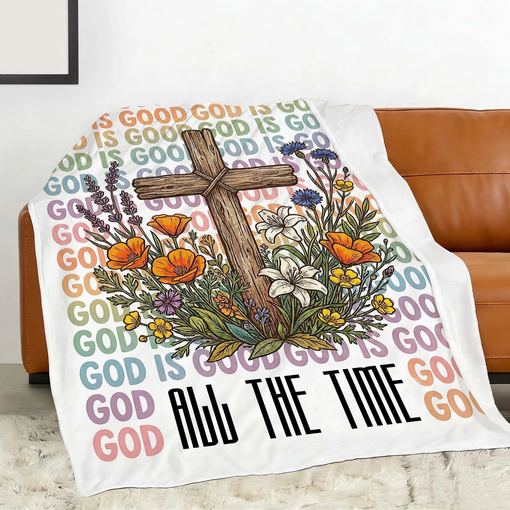 Christian Blanket God Is Good All The Time Floral Cross Gradient Pastel Scripture Throw Easter Faith Gift For Believers Home Decor PrintToucan - PrintToucanChristianPrinttoucan-150cm x 200cm/60"x80"