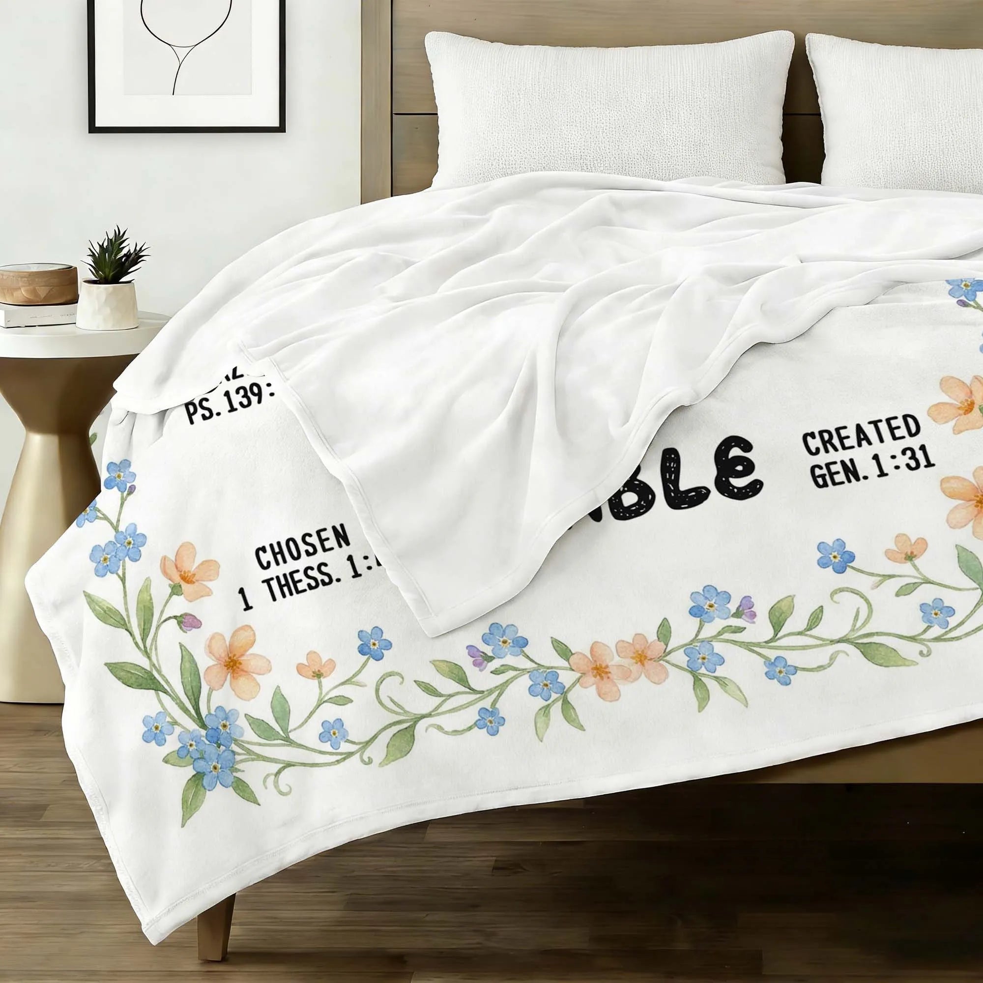 Christian Blanket God Says I Am Floral Cross Bible Verse Easter Faith Throw Gift For Believers PrintToucan - PrintToucanChristianPrinttoucan-150cm x 200cm/60"x80"