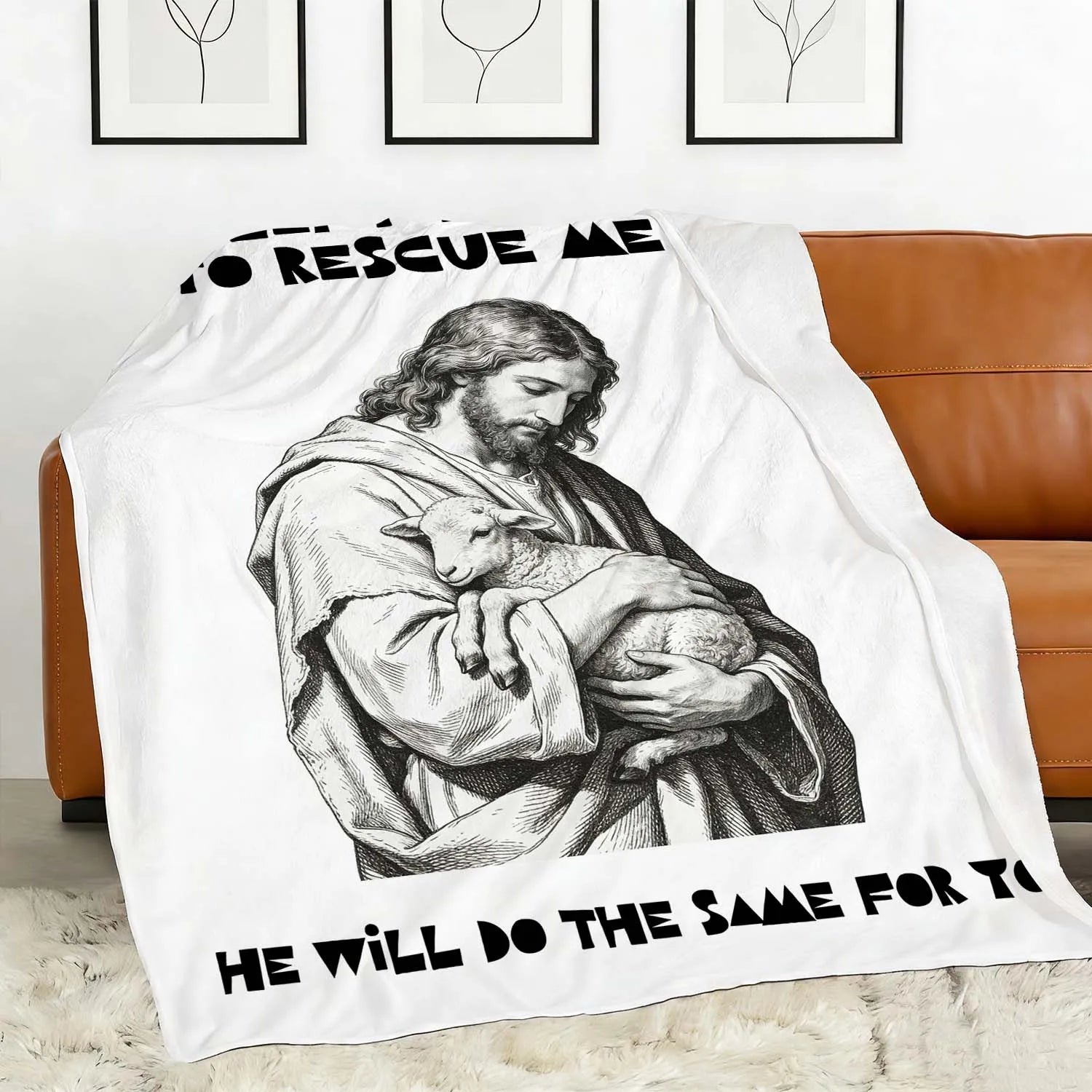 Christian Blanket He Left The 99 To Rescue Me Jesus The Good Shepherd Lost Sheep Parable Easter Faith Throw Gift For Believers PrintToucan - PrintToucanChristianPrinttoucan-150cm x 200cm/60"x80"