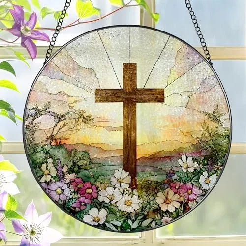 Christian Cross Acrylic Hanging Ornament With Chain Stained Glass Suncatcher Window Decor PrintToucan - PrintToucanHome DecorACRYLIC-CROSS-WLD-20