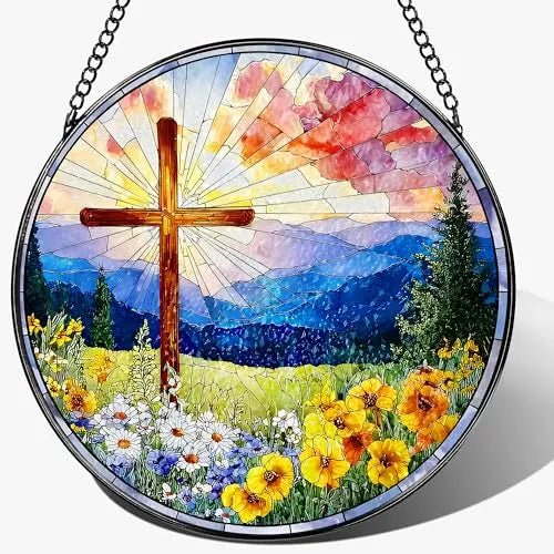 Christian Cross Acrylic Hanging Ornament With Chain Stained Glass Suncatcher Window Decor PrintToucan - PrintToucanHome DecorACRYLIC-CROSS-B-20