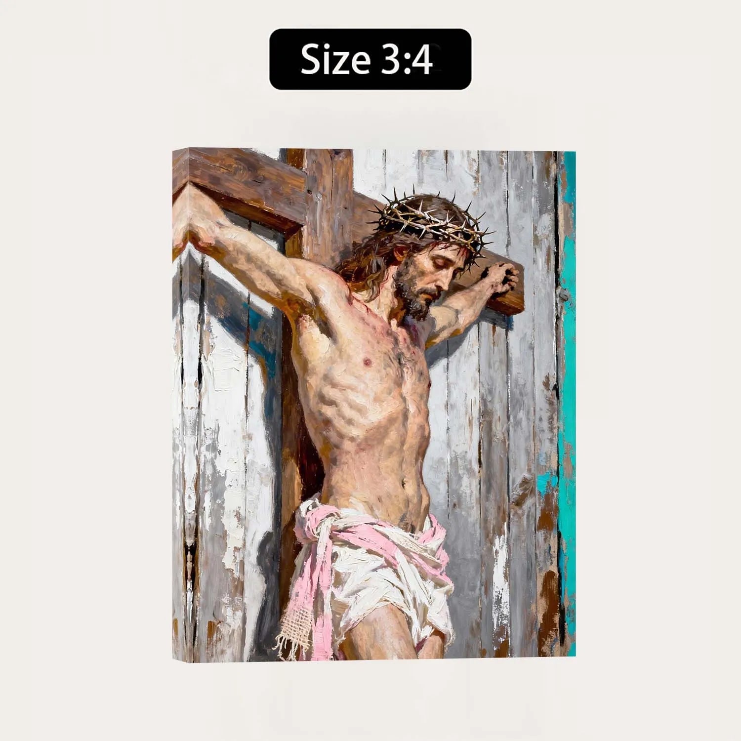 Christian Easter Canvas Print Jesus Christ Crucifixion Textured Impasto Rustic Wood Religious Wall Art Crown Of Thorns Easter Decor PrintToucan - PrintToucanChristianPrinttoucan-12 x 16-1.5‘’