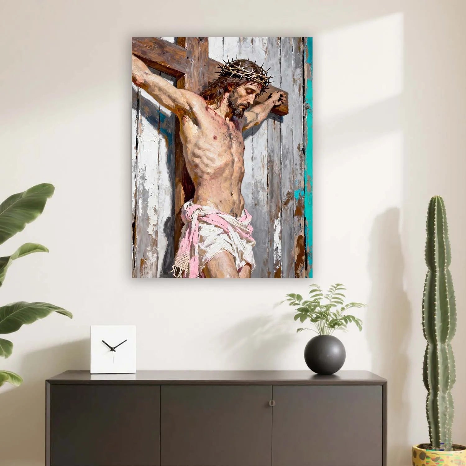 Christian Easter Canvas Print Jesus Christ Crucifixion Textured Impasto Rustic Wood Religious Wall Art Crown Of Thorns Easter Decor PrintToucan - PrintToucanChristianPrinttoucan-12 x 16-1.5‘’