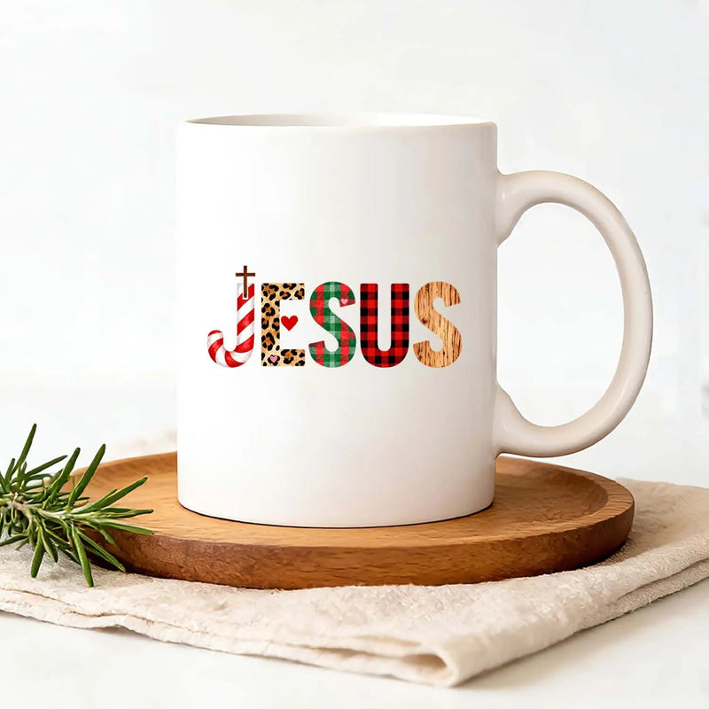 Christian Mug Christmas Jesus Leopard Plaid Patchwork Coffee Cup Religious Holiday Gift PrintToucan