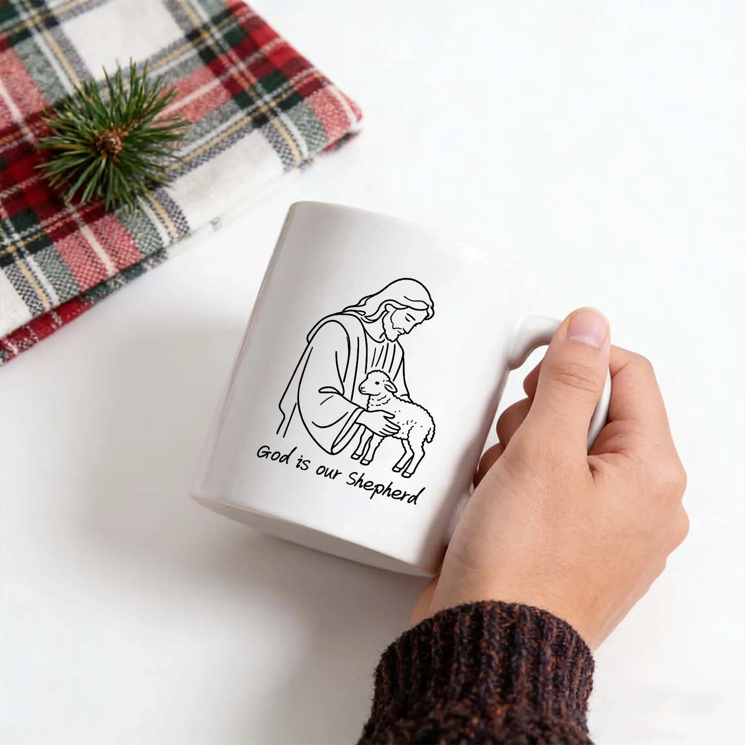 Christian Mug God Is Our Shepherd Minimalist Line Art Coffee Cup Religious Faith Gift PrintToucan - PrintToucanDrinkwarePT-MUG-11OZ-LOVERS