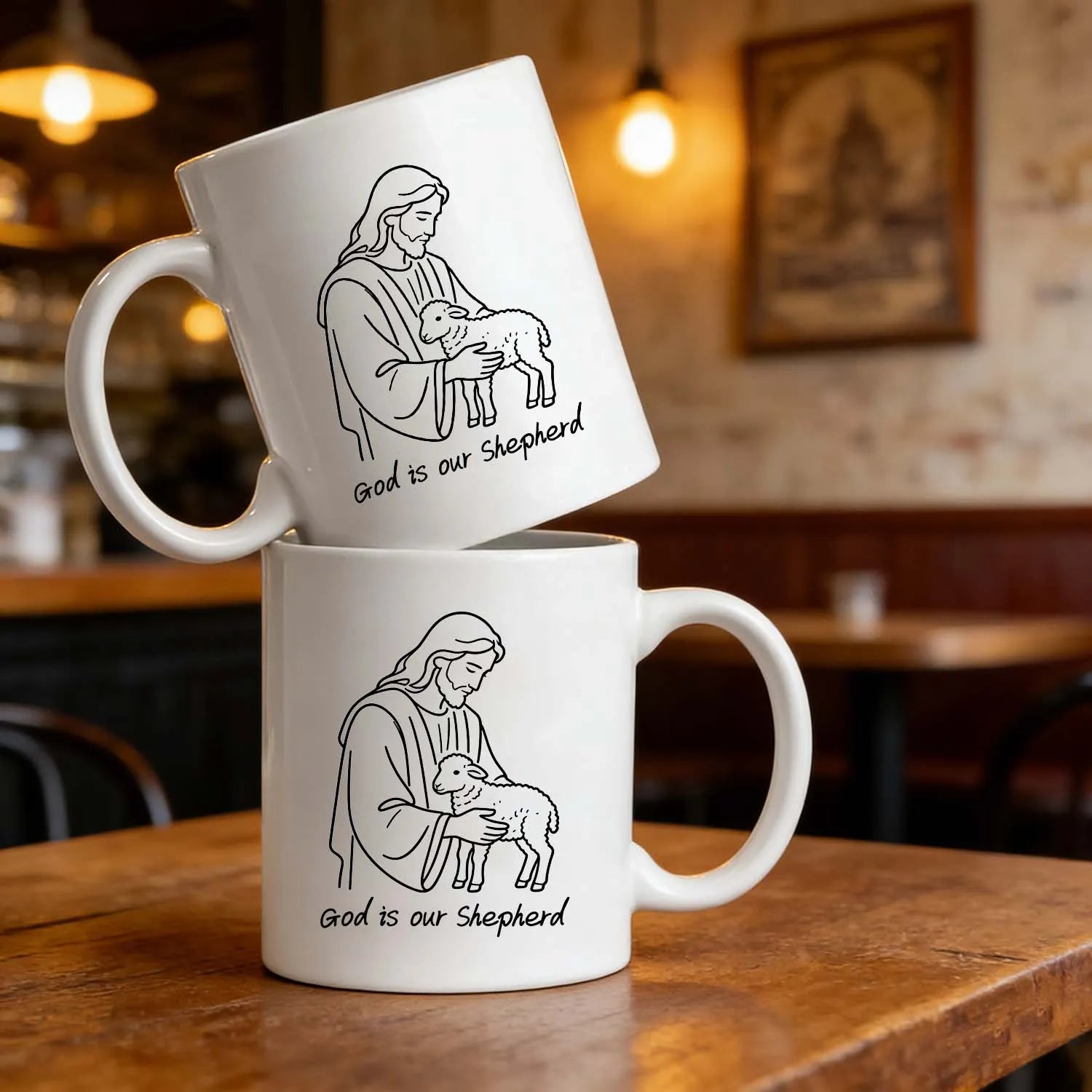 Christian Mug God Is Our Shepherd Minimalist Line Art Coffee Cup Religious Faith Gift PrintToucan - PrintToucanDrinkwarePT-MUG-11OZ-LOVERS
