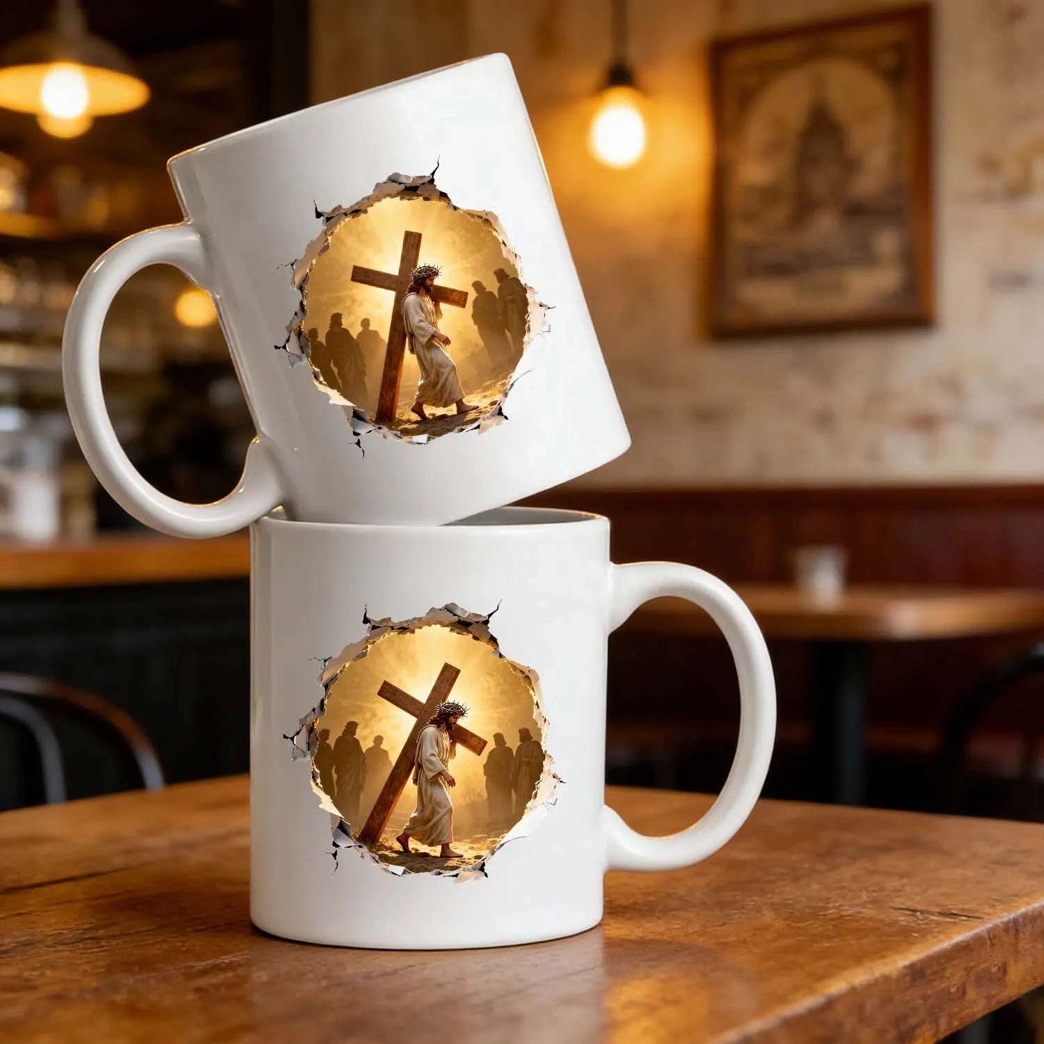 Christian Mug Jesus Cross 3D Broken Wall Design Coffee Cup Religious Faith Gift PrintToucan - PrintToucanDrinkwarePT-MUG-11OZ-LOVERS