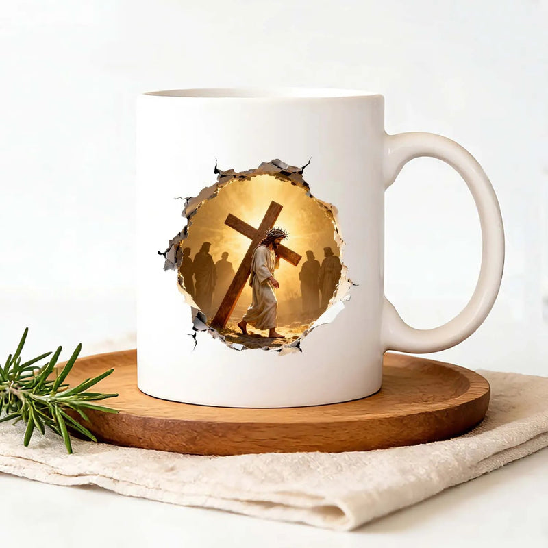 Christian Mug Jesus Cross 3D Broken Wall Design Coffee Cup Religious Faith Gift PrintToucan