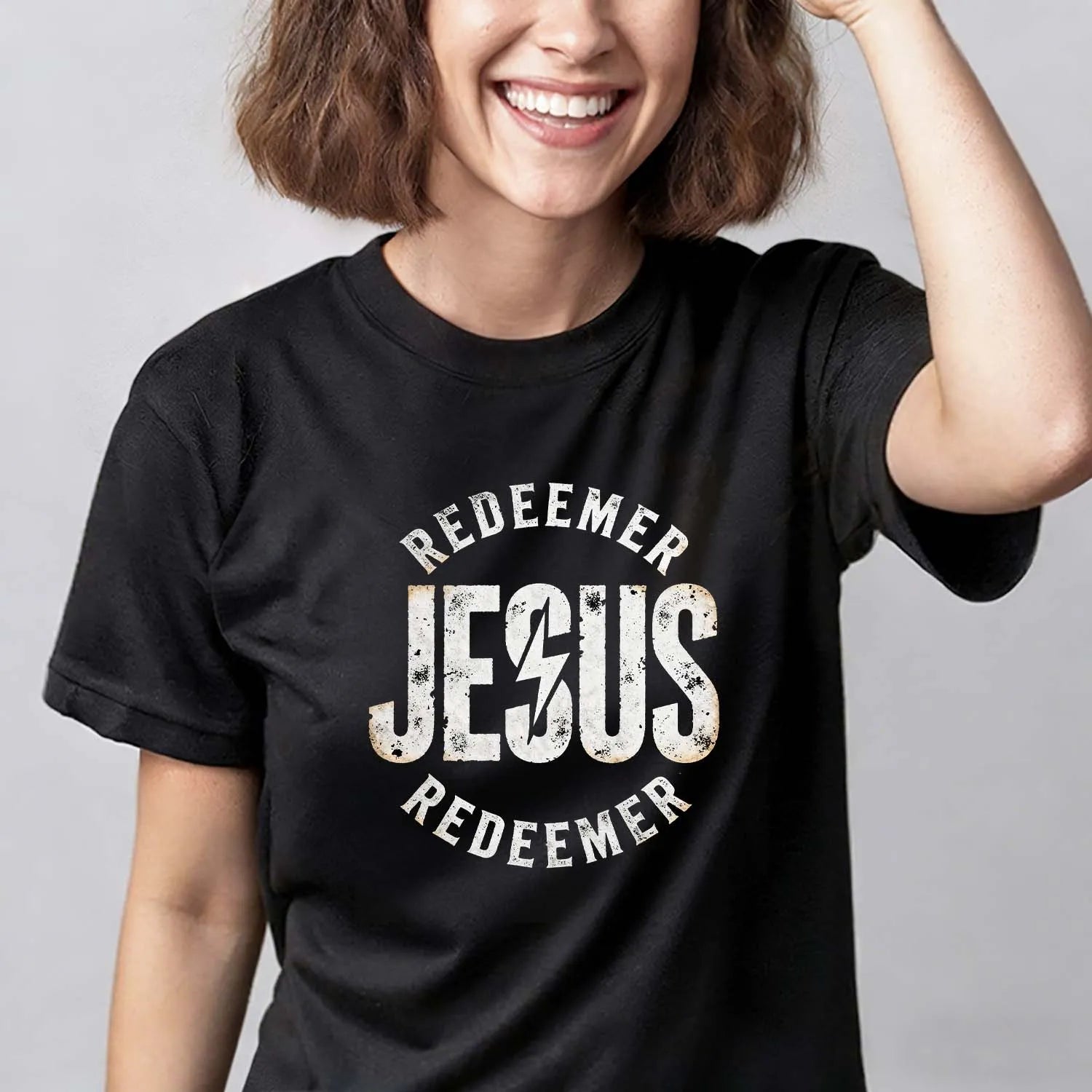 Christian T-Shirt Jesus Redeemer With Bow Vintage Distressed Religious Tee Unisex PrintToucan - PrintToucanChristianPrinttoucan-S