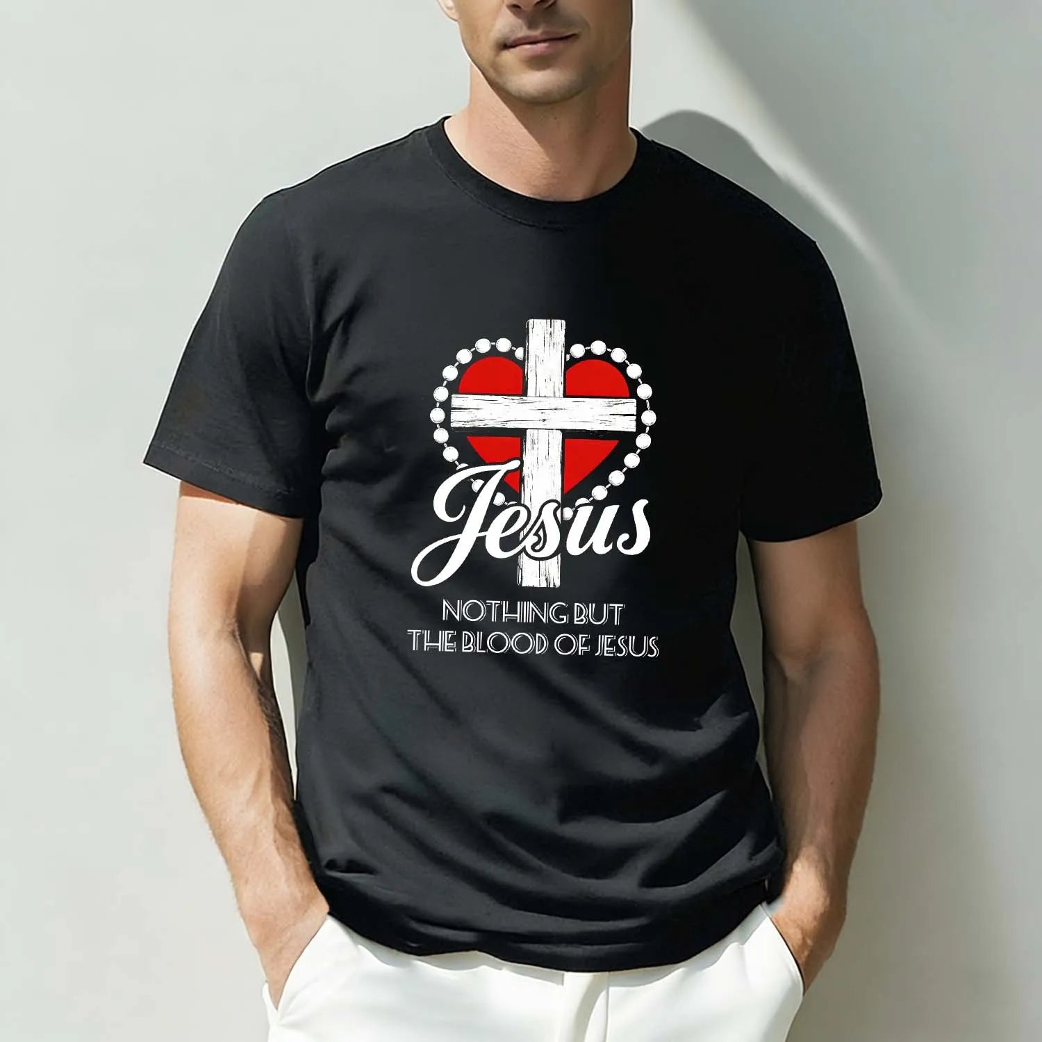 Christian T-Shirt Nothing But The Blood Of Jesus Cross And Heart Faith Apparel PrintToucan - PrintToucanChristianPrinttoucan-S