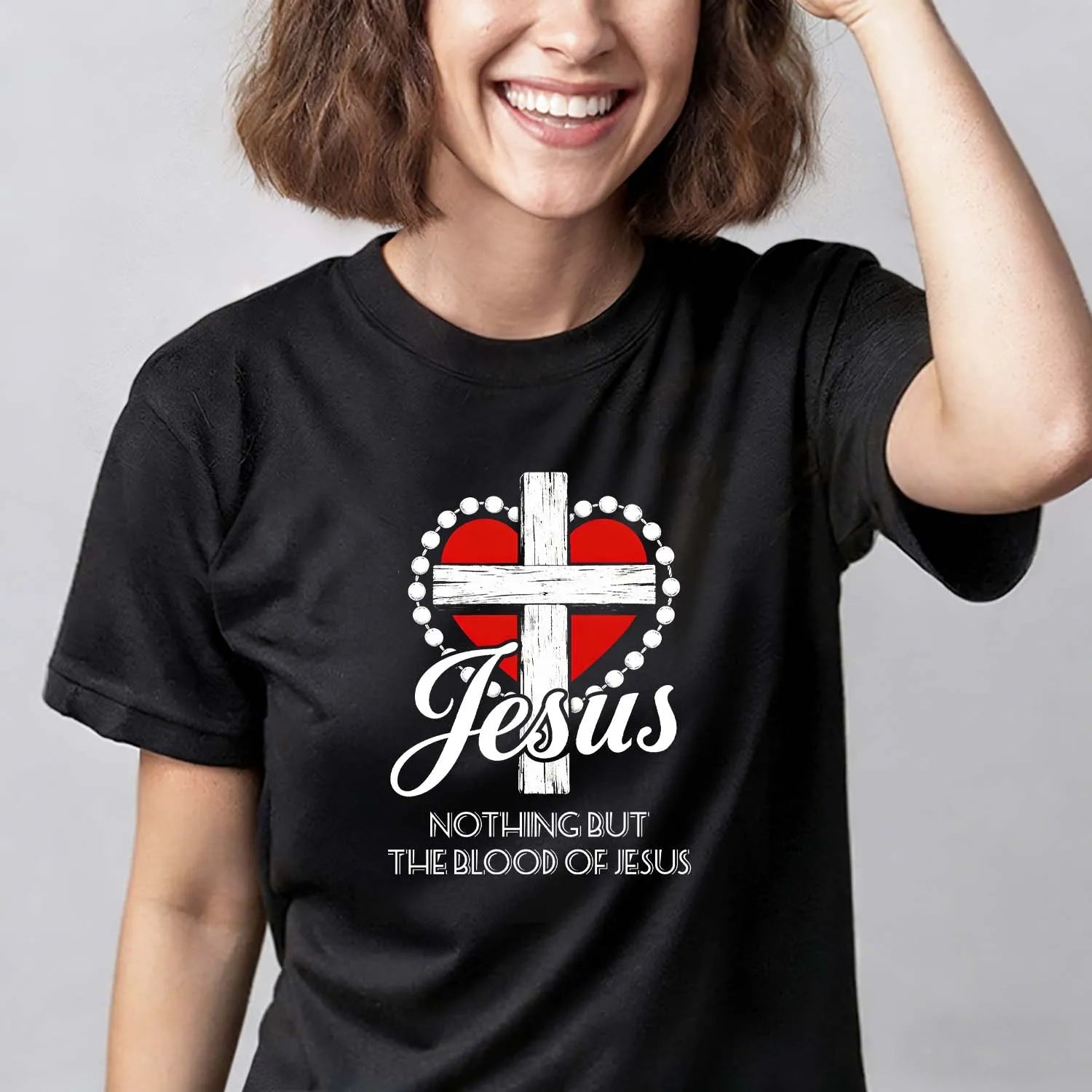 Christian T-Shirt Nothing But The Blood Of Jesus Cross And Heart Faith Apparel PrintToucan - PrintToucanChristianPrinttoucan-S