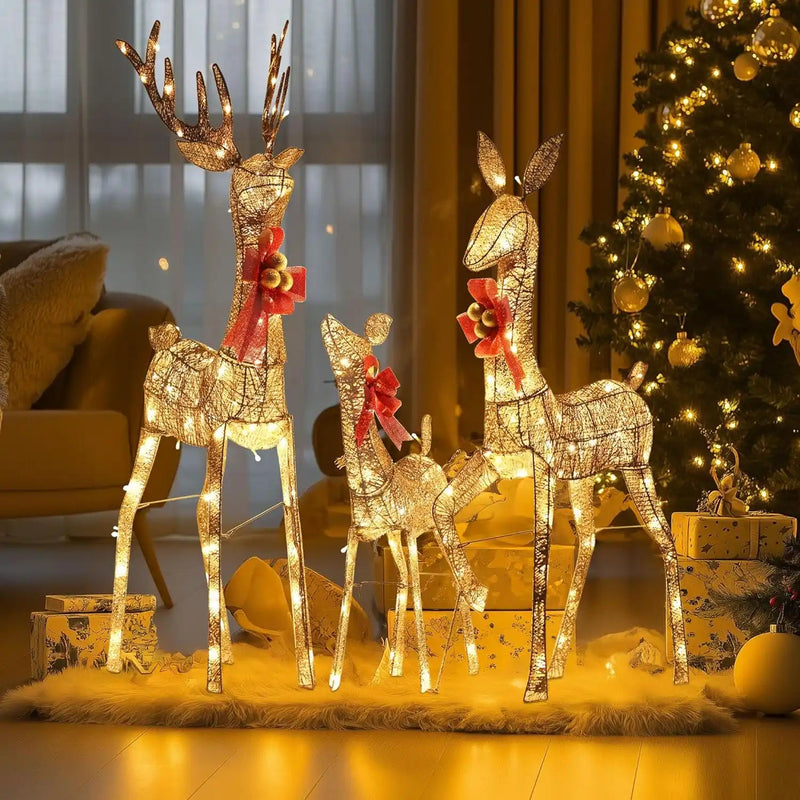 Christmas Deer Decoration 3-Piece Lighted Reindeer Set With 210 Warm LED Lights  Outdoor Holiday Yard Decor  Christmas Decoration  PrintToucan