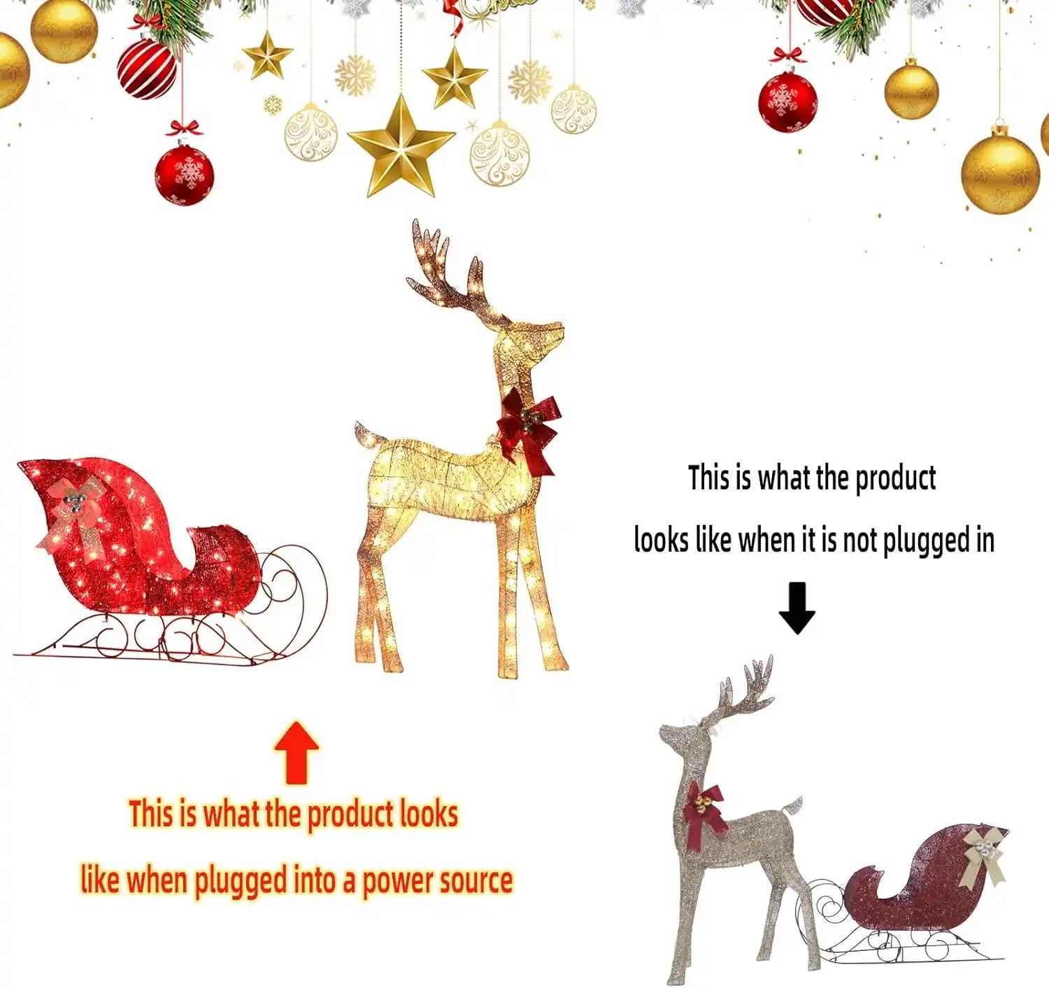 Christmas Deer Decoration Light Up Christmas Decor Deer Set With Sleigh, Holiday Outdoor & Indoor Display | PrintToucan - PrintToucanChrismas Gift