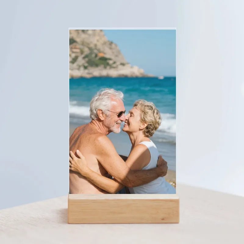 Custom Acrylic Sign with Wooden Stand Travel Memories Display Fast Printing | PrintToucan - printtoucan