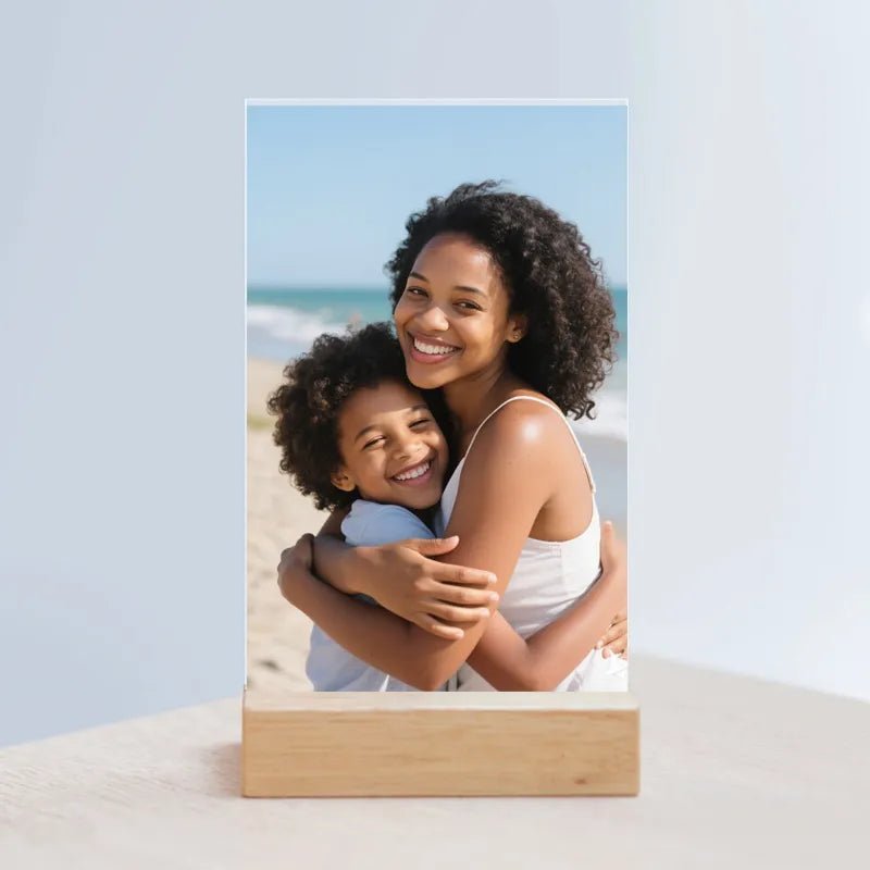 Custom Acrylic Sign with Wooden Stand Travel Memories Display Fast Printing | PrintToucan - printtoucan