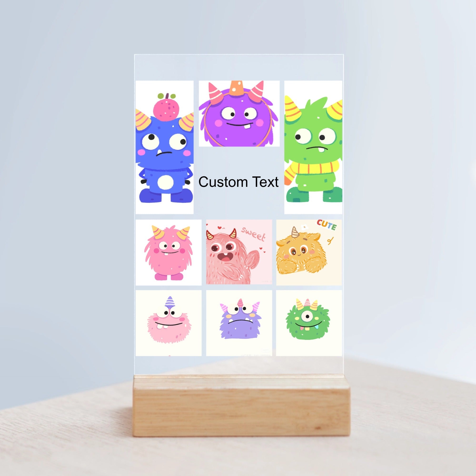 Custom Acrylic Sign with Wooden Stand with 9 Photos and Text PrintToucan - printtoucan