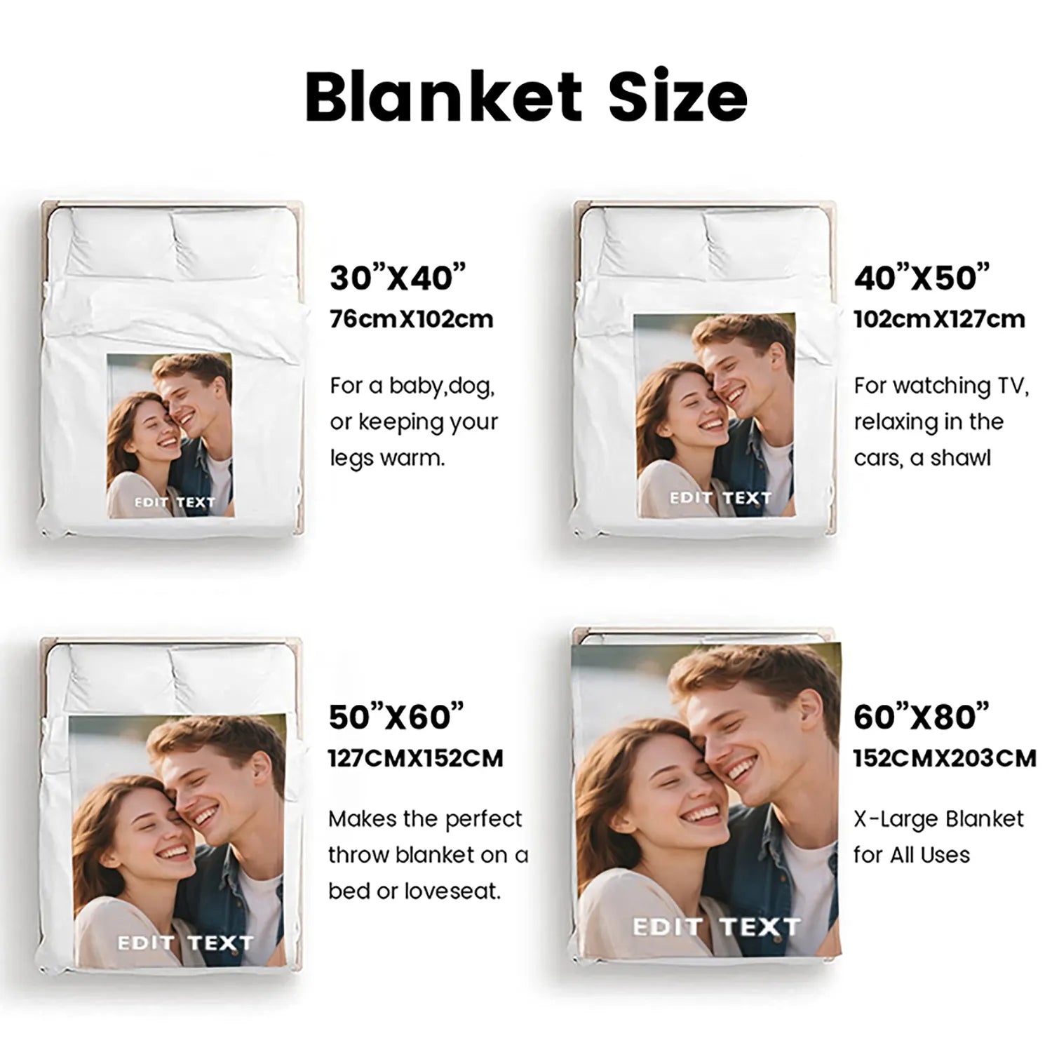 Custom Blanket 350g/㎡ Flannel Personalized Photo And Text Weighted Sofa Throw PrintToucan - PrintToucanChrismas GiftPrinttoucan-150cm x 200cm/60"x80"