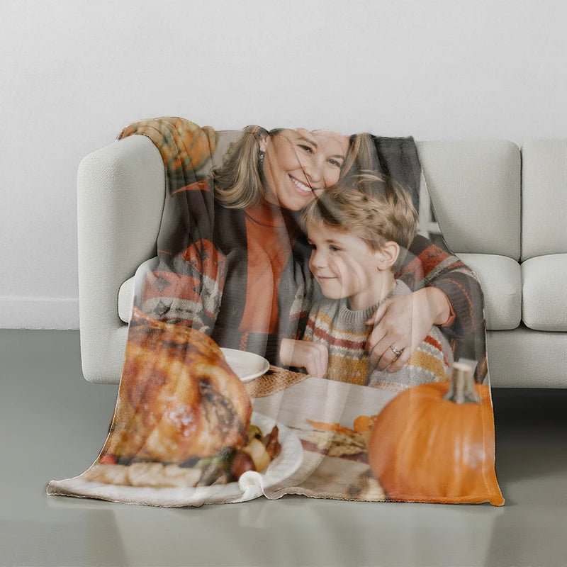 Custom Blankets Flanne with Photo Upload for Thanksgiving Day PrintToucan