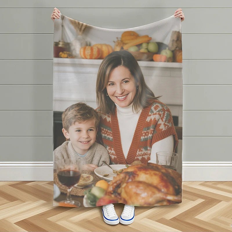 Custom Blankets Flanne with Photo Upload for Thanksgiving Day PrintToucan