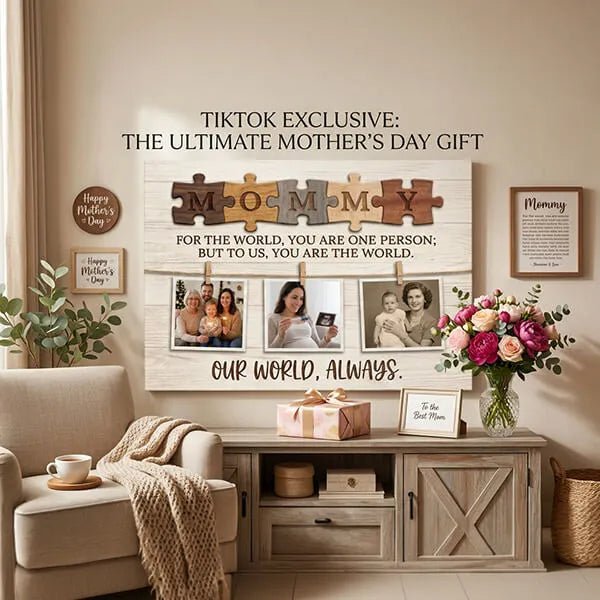 Custom Canvas Print Mommy Puzzle Piece Photo Canvas Personalized Mothers Day Family Photo Wall Art Gift For Mom Nursery Living Room Decor PrintToucan