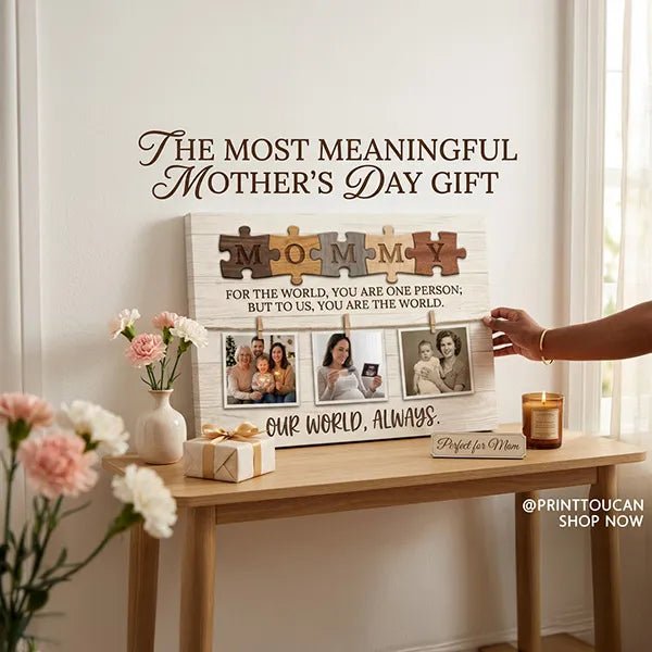 Custom Canvas Print Mommy Puzzle Piece Photo Canvas Personalized Mothers Day Family Photo Wall Art Gift For Mom Nursery Living Room Decor PrintToucan - PrintToucanMother's DayPrinttoucan-12 x 16-1.5‘’