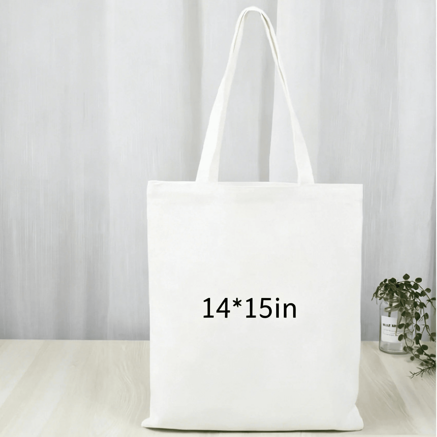 14x15 inch blank white cotton canvas tote bag, 12oz thick reusable grocery bag, plain canvas tote for custom printing and DIY projects