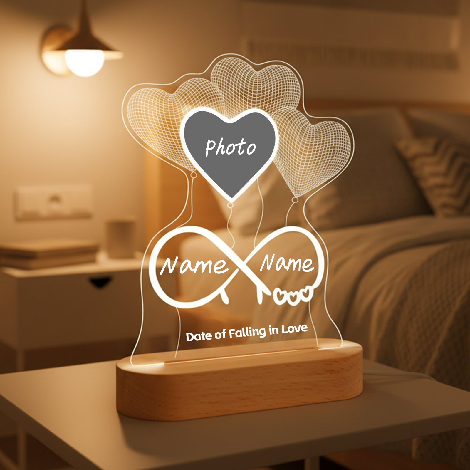 Custom Heart Balloon - Themed Night Light Valentine’s Day Acrylic Personalized Photo & Text Home Decor PrintToucan - PrintToucanValentine's Day Gifts