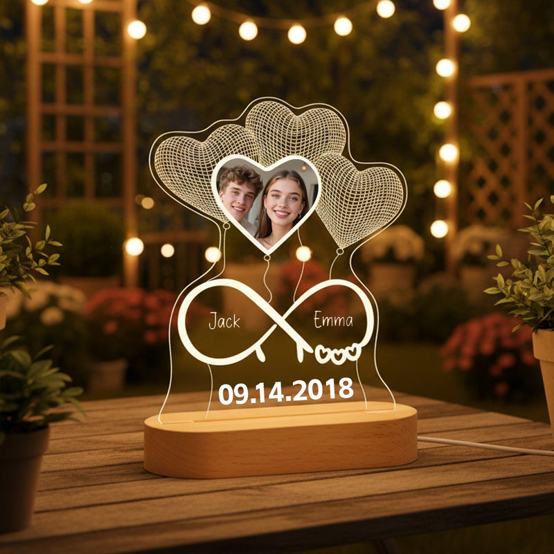 Custom Heart Balloon-Themed Night Light Valentine’s Day Acrylic Personalized Photo & Text Home Decor PrintToucan