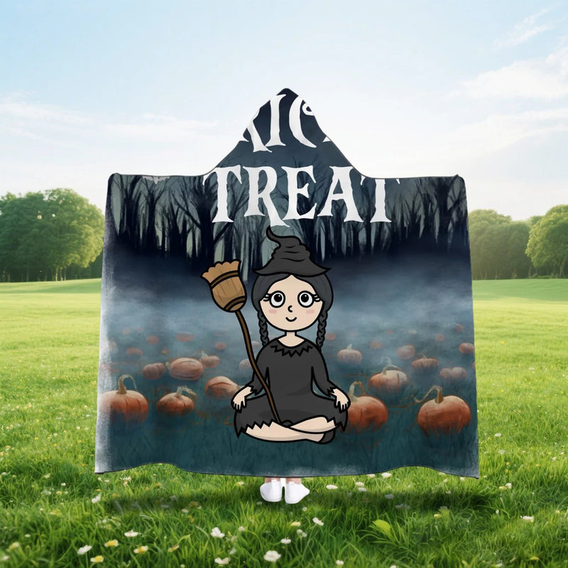 Custom Hooded Blanket – Personalized Halloween Kids Family Design with Names & Costumes