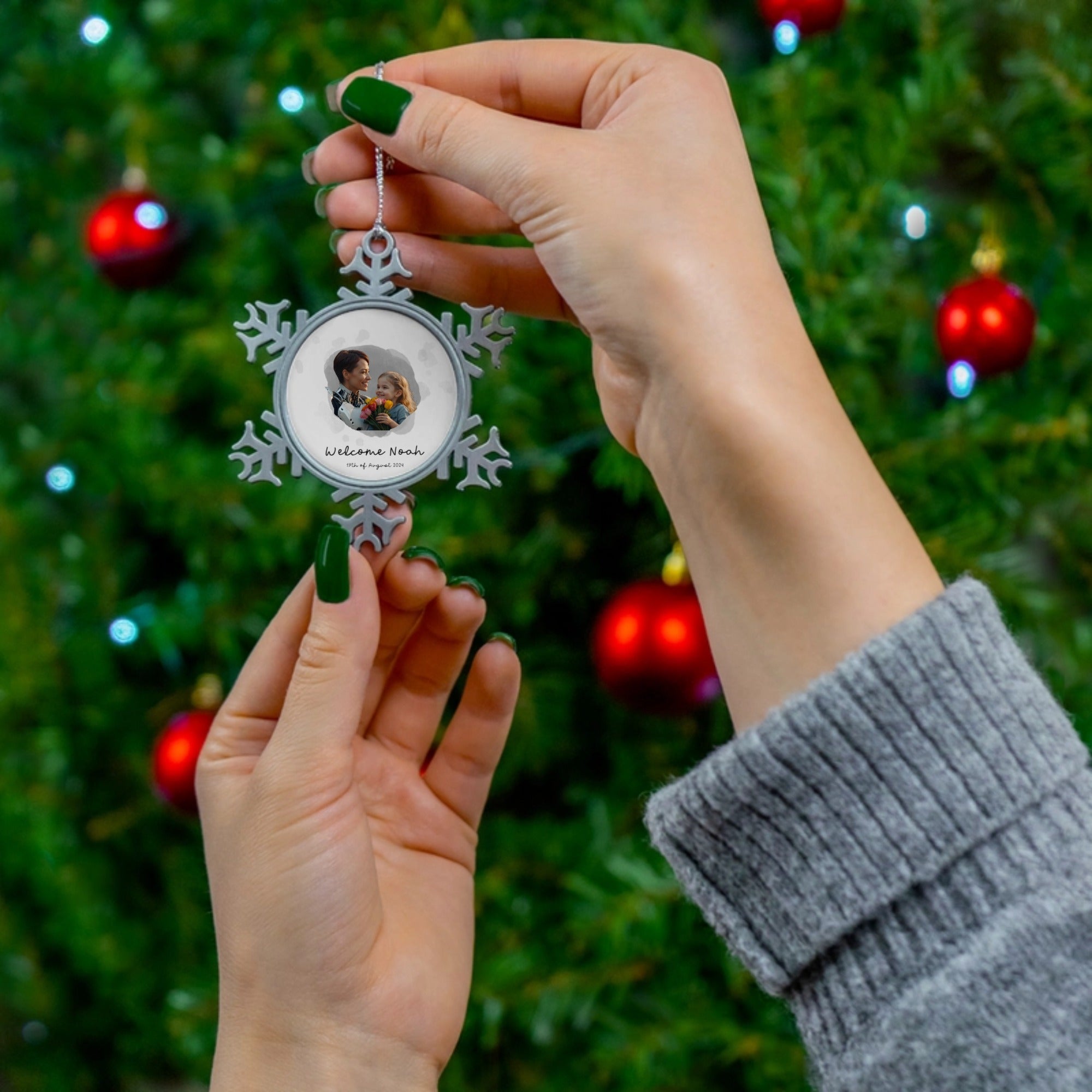 Custom Pewter Snowflake Ornament – Personalized “Loved One” Mother's Day Keepsake - printtoucan