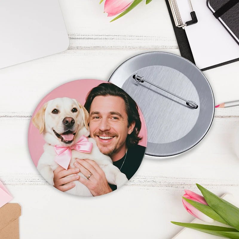 Custom Pins with Your Pet Photo Work Companion Collab with Beardice PrintToucan - printtoucan