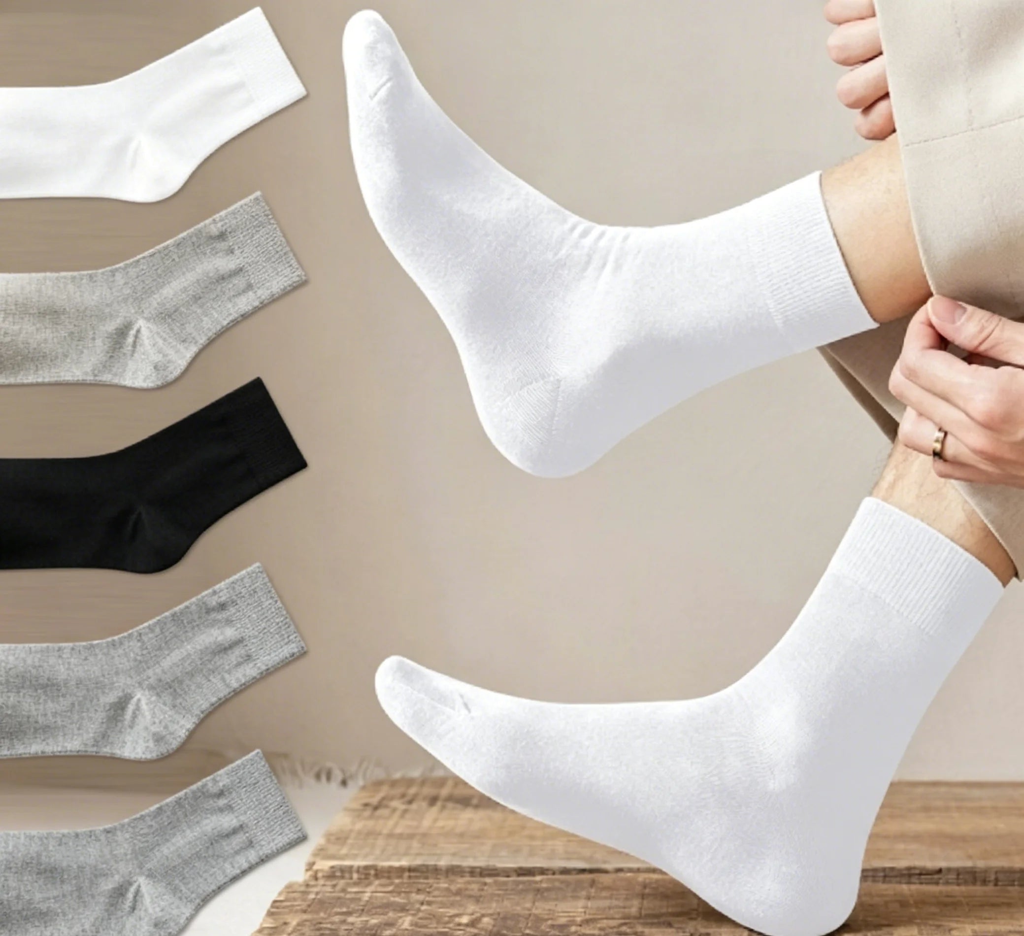 PrintToucan plain white cotton crew socks mockup, blank unisex mid calf socks for bulk custom logo printing, casual everyday socks for men and women