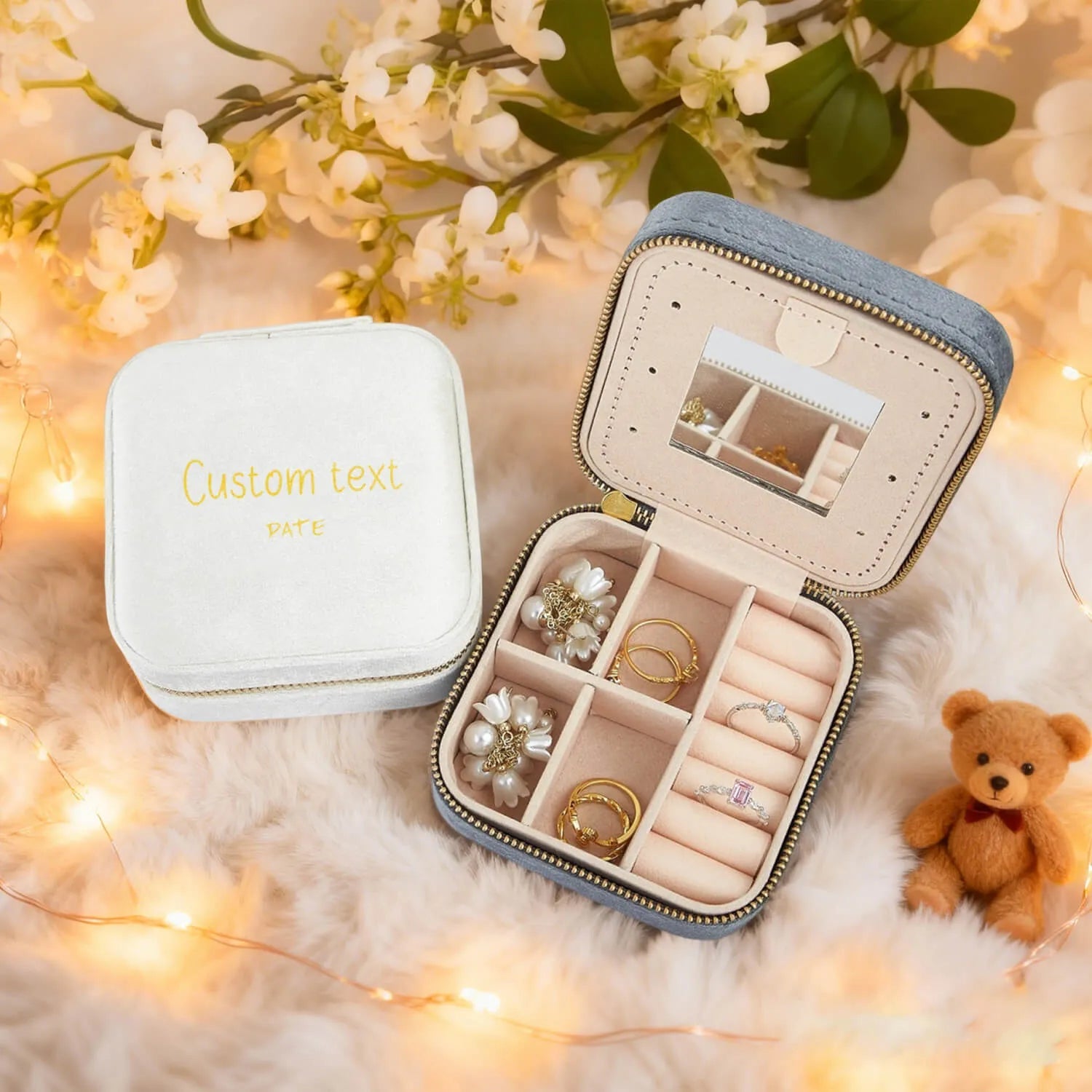 Custom Square Velvet Jewelry Box Valentine’s Day Velvet Text Personalized Gift Made In USA PrintToucan - PrintToucanValentine's Day Gifts