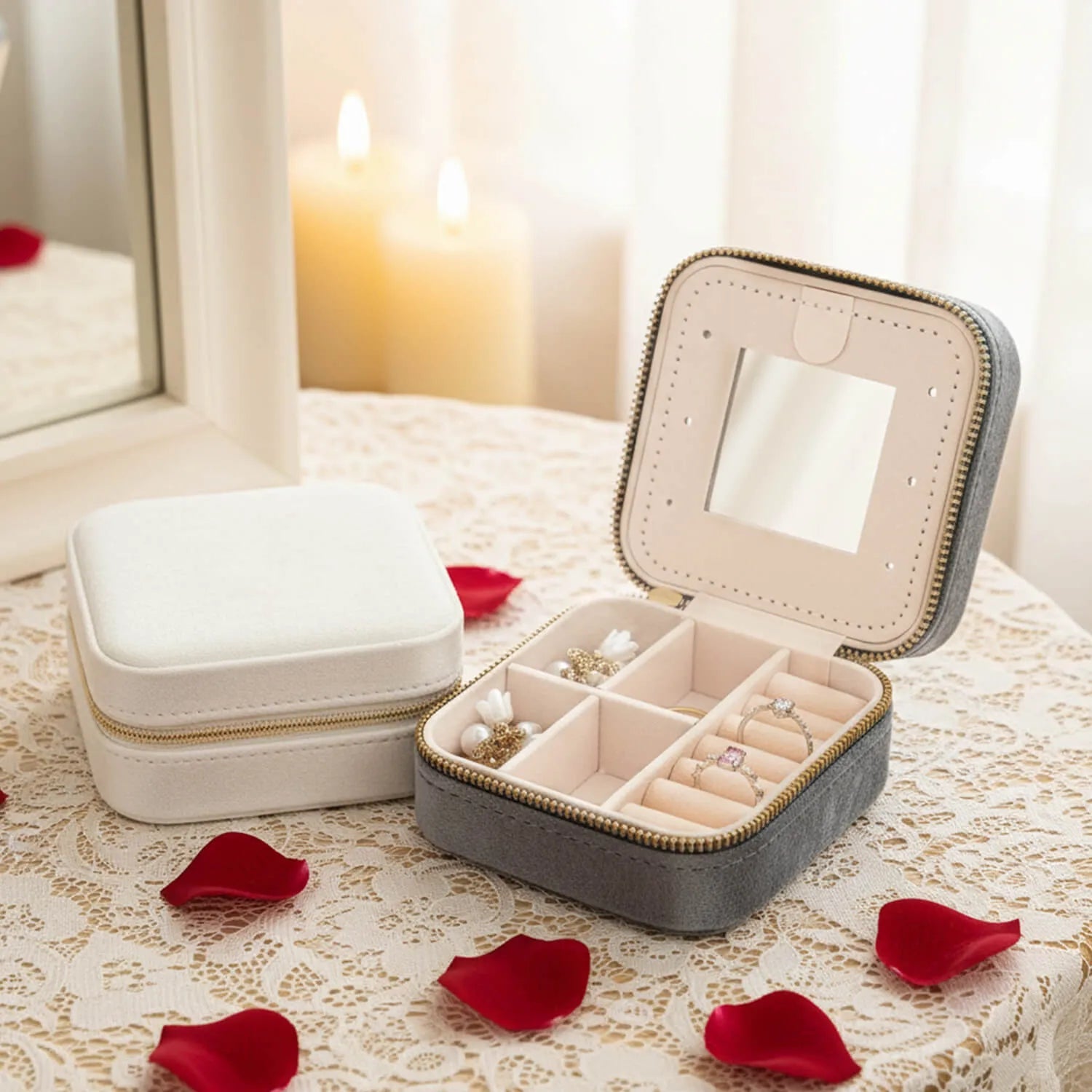 Custom Square Velvet Jewelry Box Valentine’s Day Velvet Text Personalized Gift Made In USA PrintToucan - PrintToucanValentine's Day Gifts