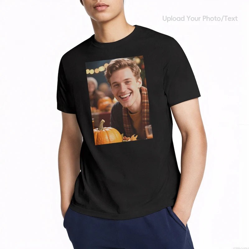 Custom Tee 230g Cotton Short Sleeve Photo Upload Thanksgiving Day PrintToucan