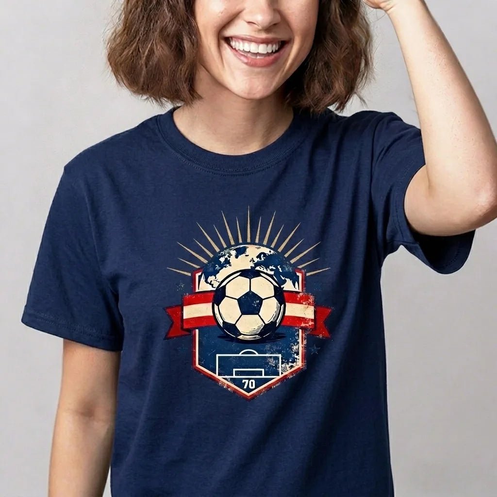 Perfect for match days and hanging out, this navy blue soccer t-shirt features a bold vintage print and a soft, comfortable fit.