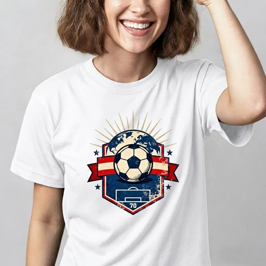 Perfect for match days and hanging out, this navy blue soccer t-shirt features a bold vintage print and a soft, comfortable fit.