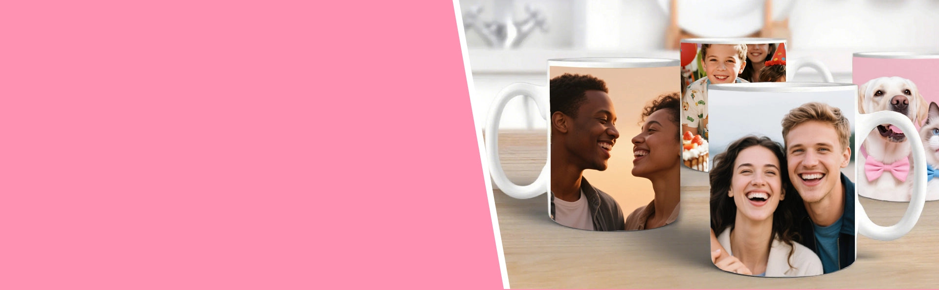 Customizable coffee mugs with examples of personalized designs, perfect for unique gifts.