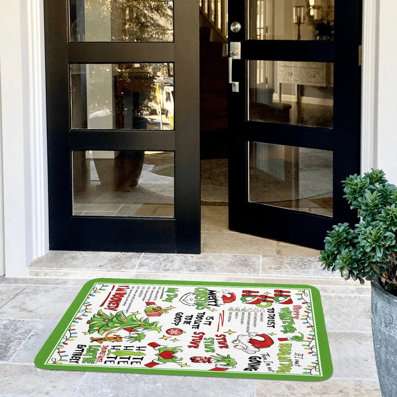 Doormat 640g Rubber Christmas Grinch Theme Outdoor Entry Decor Outdoor PrintToucan