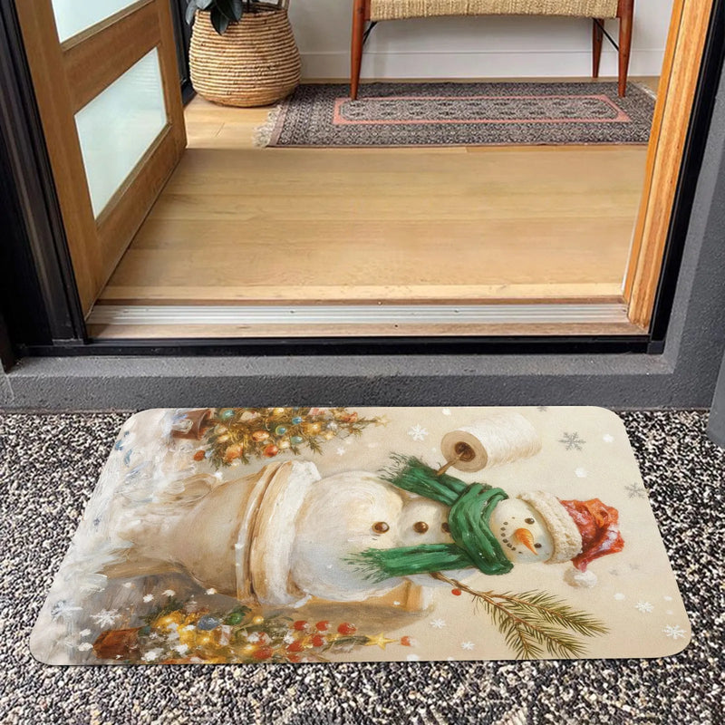Doormat 640g Rubber Christmas Snowman Toilet Holiday Outdoor Floor Mat Funny Decor PrintToucan