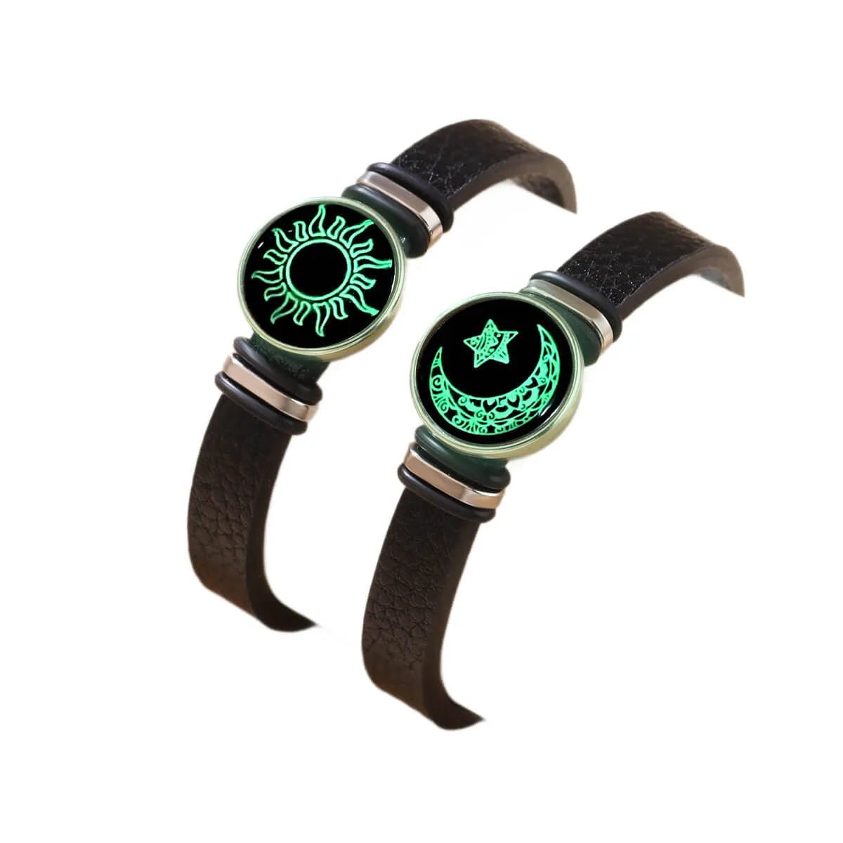 Gemstone Bracelet 2Pcs Glass Sun Moon Luminous Vintage Couple Handmade USA Made PrintToucan - PrintToucanStandard