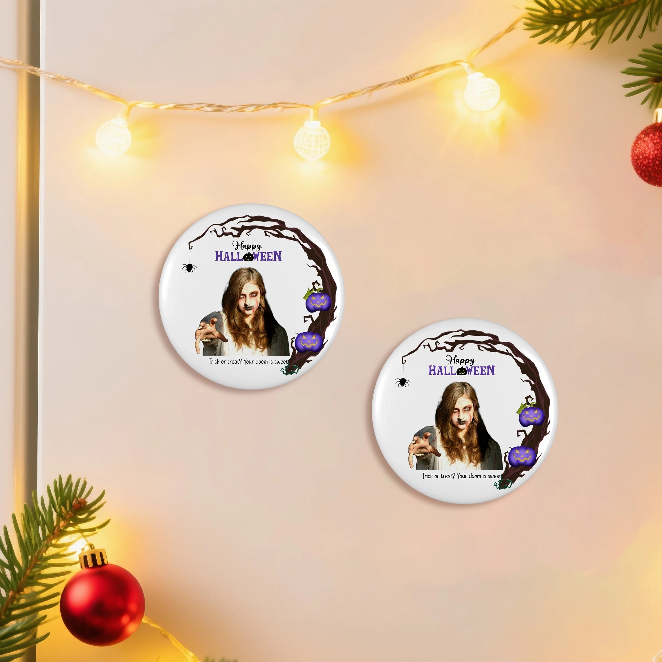 Custom Coated Button Magnet – Personalized Halloween Design with Photo & Title