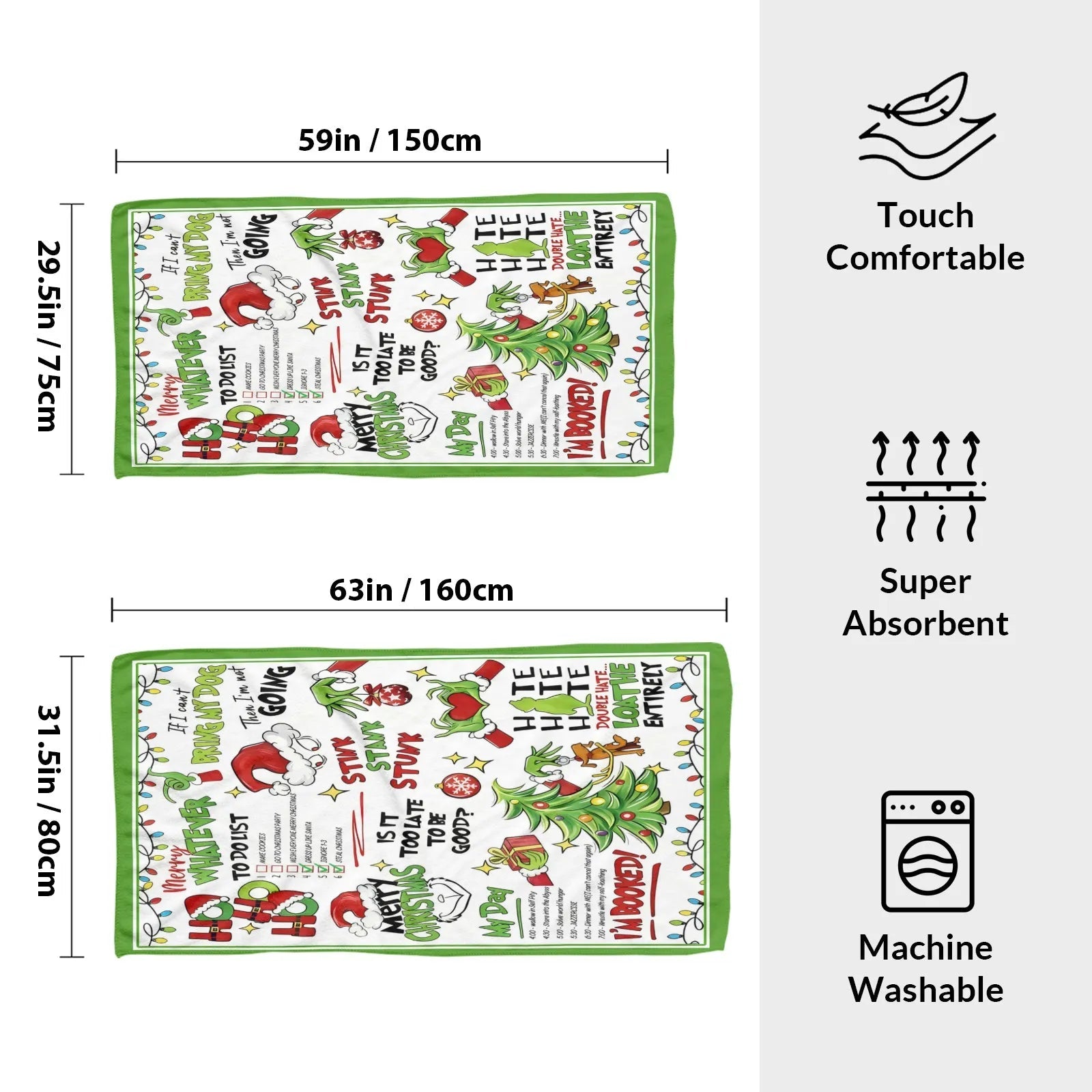 Large Bath Towel 310g Polyester Funny Christmas Holiday Design for Home Use best absorbent bath towels PrintToucan - PrintToucanChrismas Gift